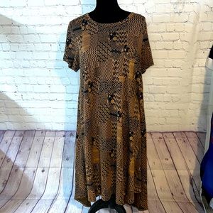 COPY - XL LuLaRoe tan and black short sleeve dress 👗 over the head. Asymmetrica…